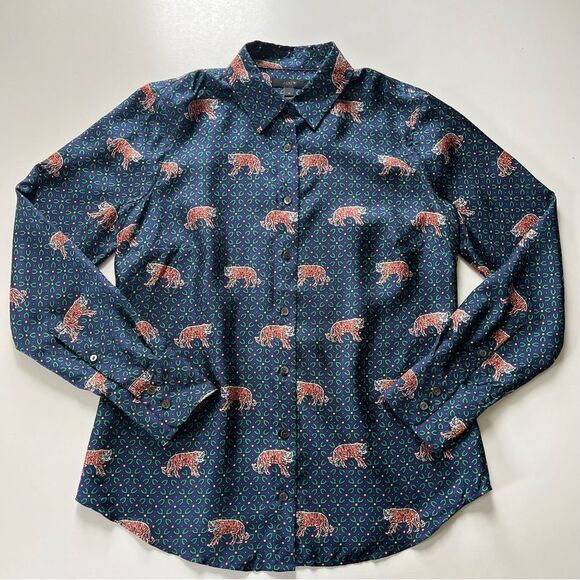 J.Crew Silk Button Down Tiger Shirt 4 - Picture 1 of 10